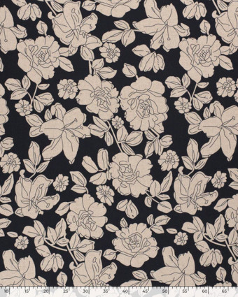 Lin Viscose Fleurs Larges Oeko-Tex Fond Noir/ Marine Foncé - Mercerine