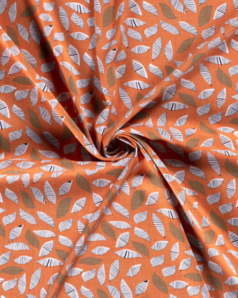 Viscose Elasthanne Aspect Lin Feuilles Rayée Sur Fond Orangé Orange Oeko-Tex - Mercerine