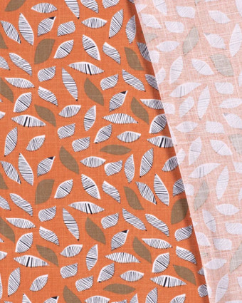 Viscose stretch Aspect Lin Feuilles Rayée Orangé OekoTex - Mercerine