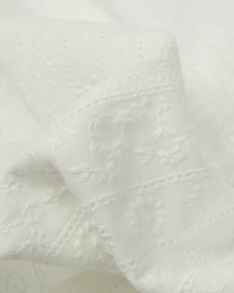 Broderie Anglaise Blanc Bande Fleuri - Mercerine