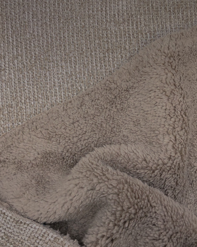 Tissu Maille Chenille Doublee Sherpa Taupe   - Mercerine