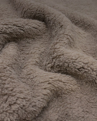 Tissu Maille Chenille Doublee Sherpa Taupe   - Mercerine