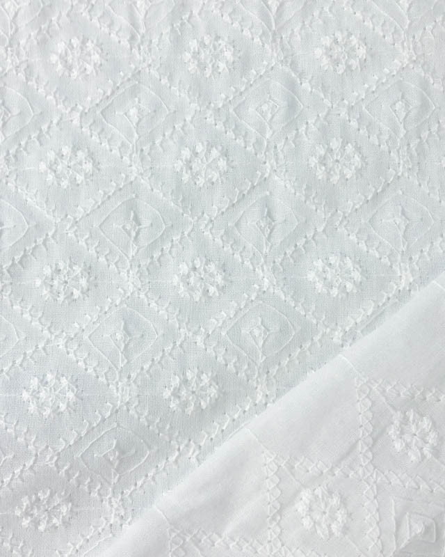 Broderie Anglaise Blanc Crème Losange et Pissenlit - Mercerine