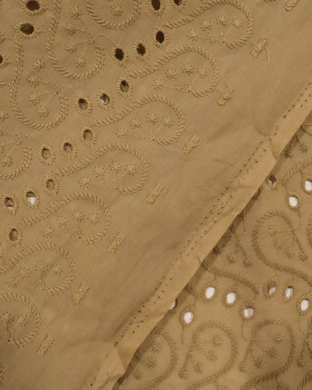 Broderie anglaise kaki taupe Blooms - Mercerine