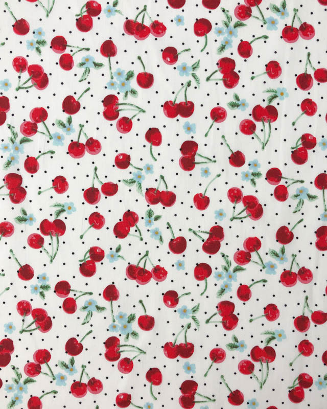 Tissu Popeline Coton Imprimé Cerises en Fleur : en ligne - Mercerine