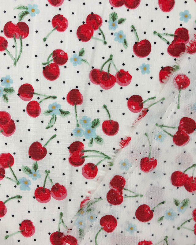 Tissu Popeline Coton Imprimé Cerises en Fleur : en ligne - Mercerine