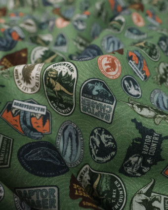 Cretonne Verte Motif Jurassic World - Mercerine