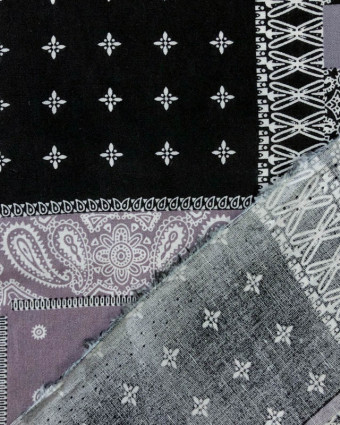 Tissu Popeline de Coton Foulard noir et gris : En Ligne - Mercerine