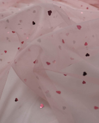 Tissu au mètre : Tulle Cœur Rose / Nouveauté - Mercerine