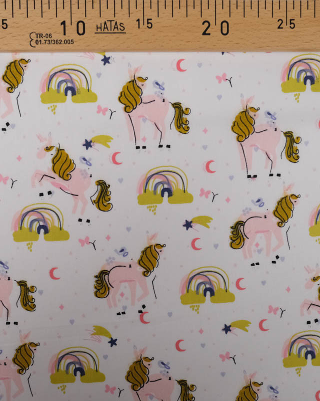 Popeline de coton Licorne Fond blanc OekoTex  - Mercerine