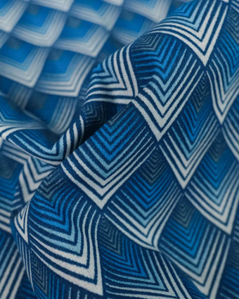 Tissu Coton Bleu Motif Losange - Mercerine