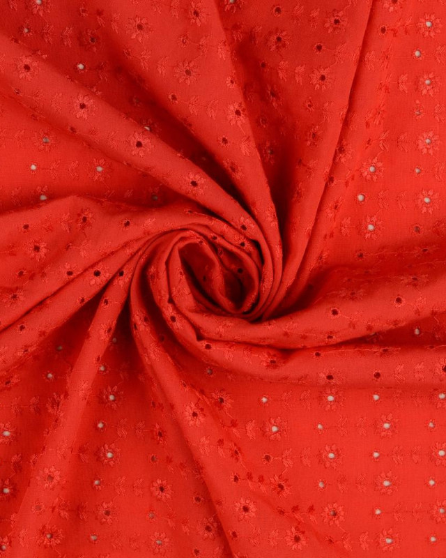 Viscose rouge brodée de fleurs - Tissu au mètre - Mercerine