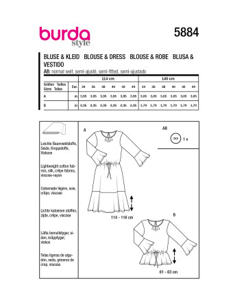 Patron Blouse & robe Burda 5884 - Mercerine