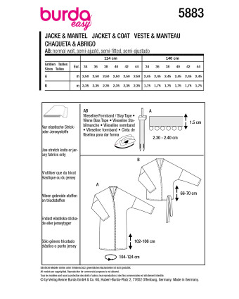 Patron Veste & manteau Burda 5883 - Mercerine