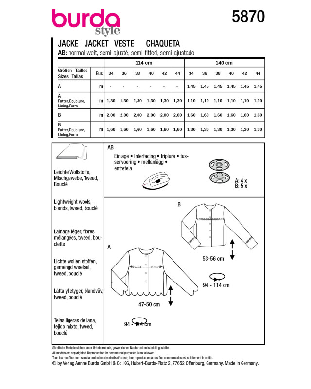 Patron Veste Burda 5870 - Mercerine