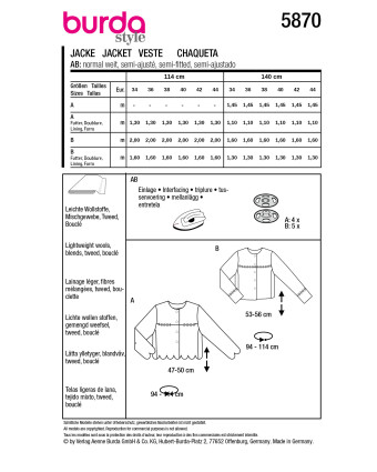 Patron Veste Burda 5870 - Mercerine