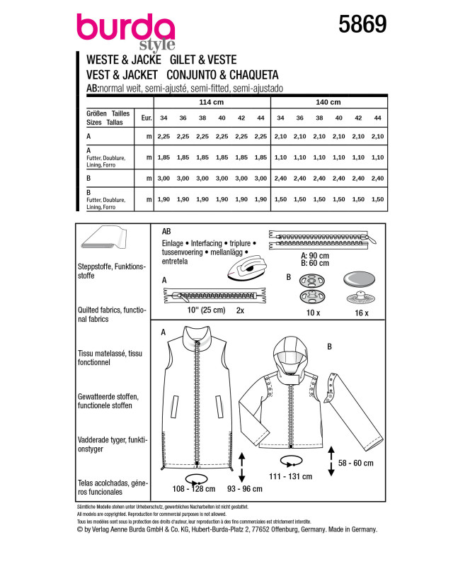 Patron Gilet & veste Burda 5869 - Mercerine