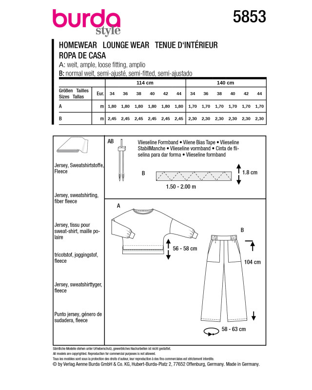 Patron de couture femme Homewear Burda 5853 - Mercerine