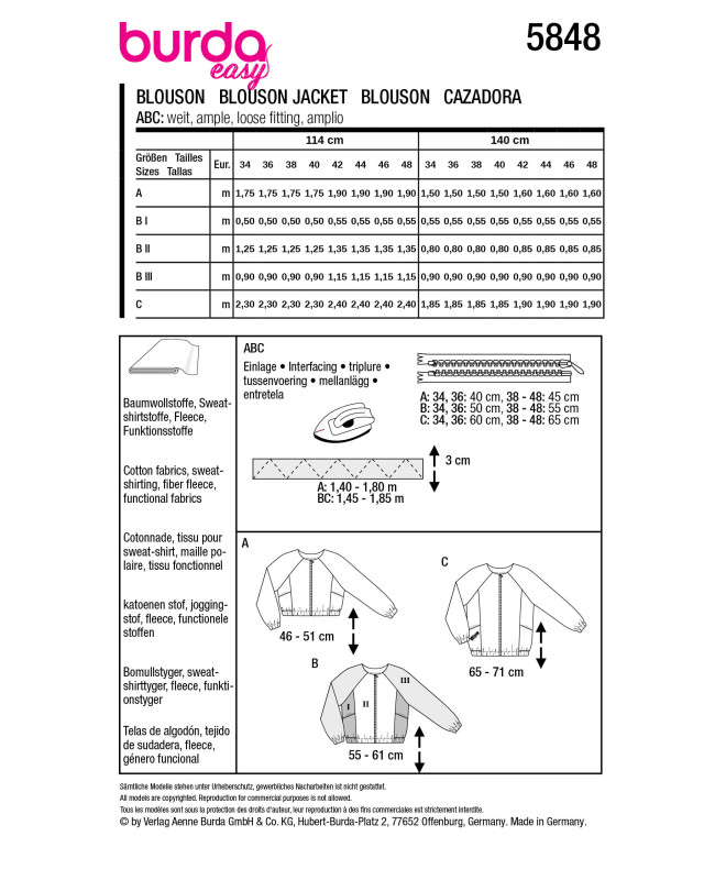Patron Blouson Burda 5848 - Mercerine