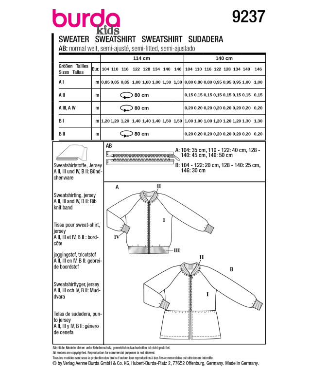 Patron de couture enfant : Sweat Burda 9237 - Mercerine