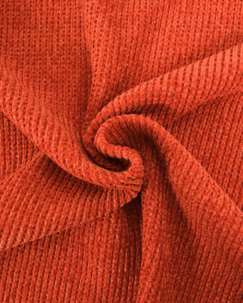 Tissu Maille Chenille Lurex  Orange  - Mercerine