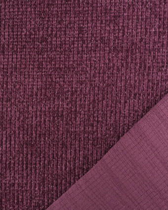 Tissu au mètre :  Maille Chenille Lurex  Prune  - Mercerine