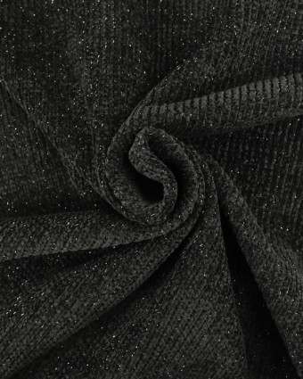 Tissu au mètre : Maille Chenille Lurex  Noir  - Mercerine