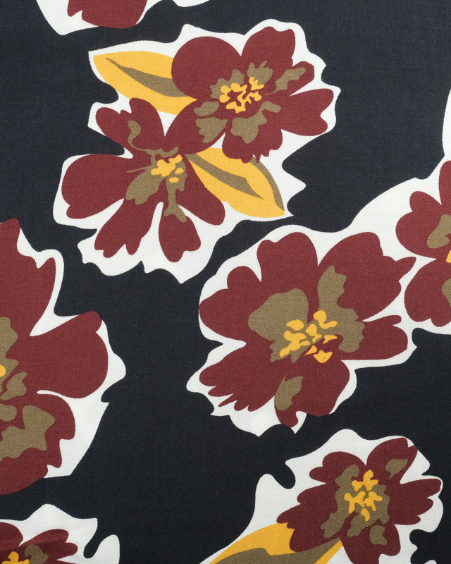 Tissus en ligne : Viscose Twill Motif Fleurs Bleu Nuit - Mercerine