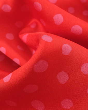 Tissus au mètre : Satin Crêpe Rouge Pois Roses Oeko-tex  - Mercerine