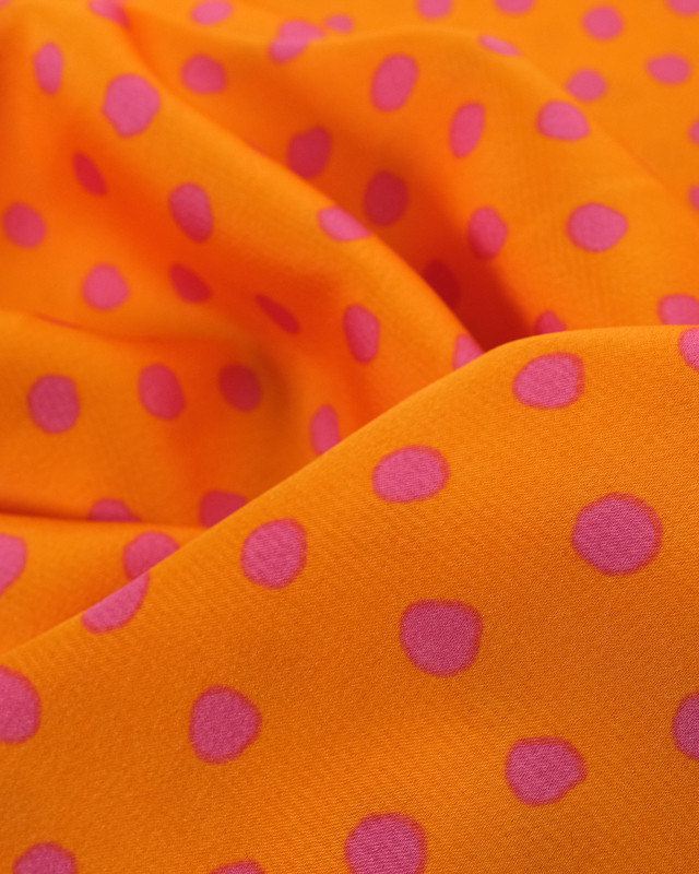 Satin Crêpe Orange Pois Mauve Oeko-tex   - Mercerine