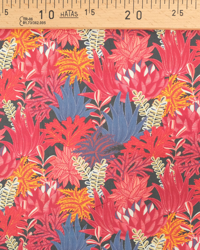 Viscose Sanforisée Rouge Feuillage Tropical - Mercerine