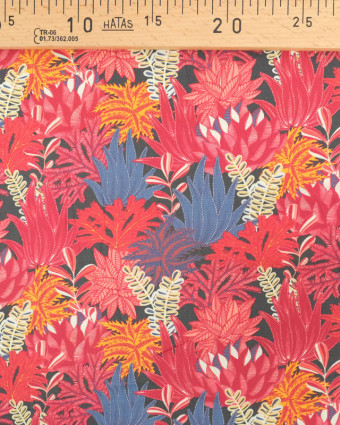 Viscose Sanforisée Rouge Feuillage Tropical - Mercerine