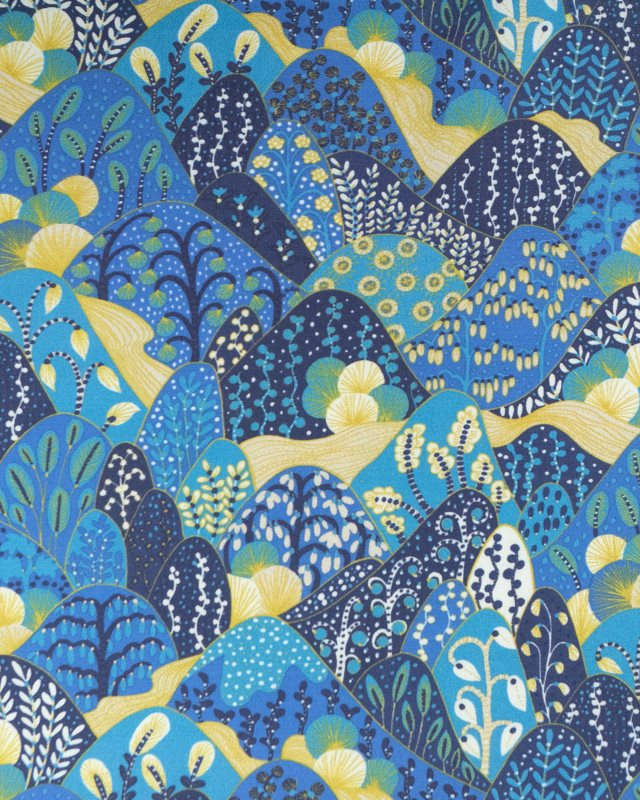 Viscose Sanforisée Bleue Motif Japonisant - Mercerine