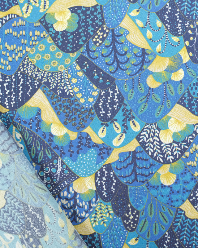 Viscose Sanforisée Bleue Motif Japonisant - Mercerine