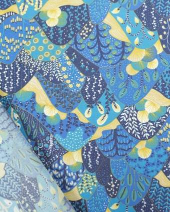 Viscose Sanforisée Bleue Motif Japonisant - Mercerine