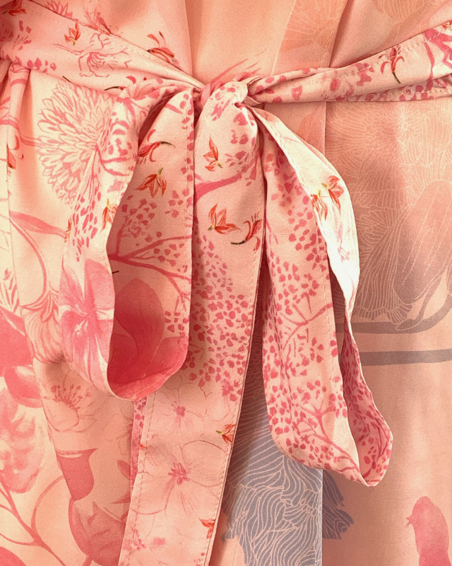 Kit tissu patron kimono fleurs rose - Mercerine