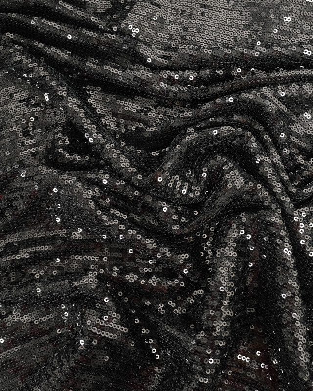 Tissus au mètre : Tissu Sequin Stretch Noir - Mercerine
