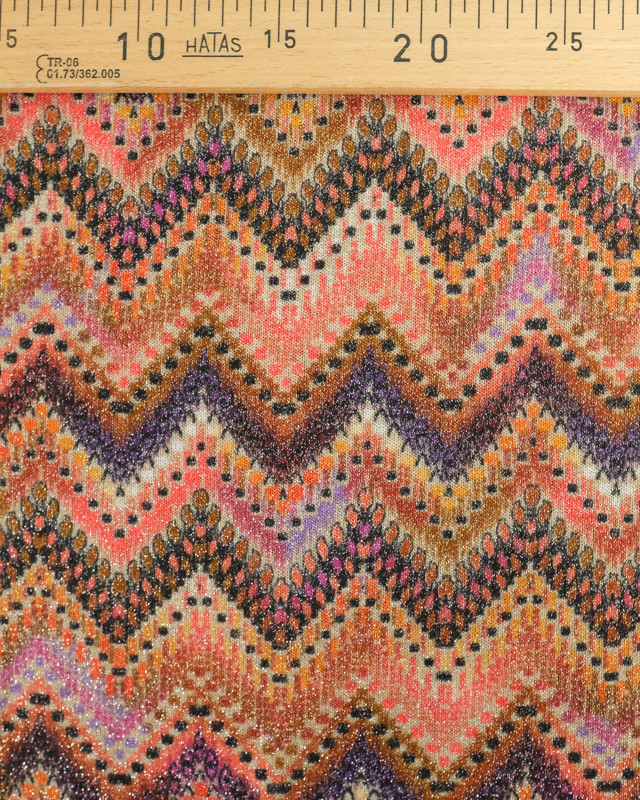 Tissu Jacquard Maille Lurex Chevron Rose Orange Oeko-Tex - Mercerine