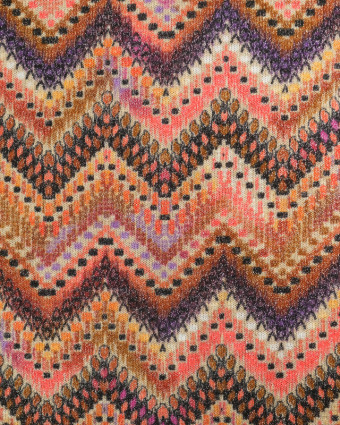 Tissu Jacquard Maille Lurex Chevron Rose Orange Oeko-Tex - Mercerine