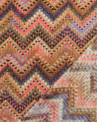 Tissu Jacquard Maille Lurex Chevron Rose Orange Oeko-Tex - Mercerine