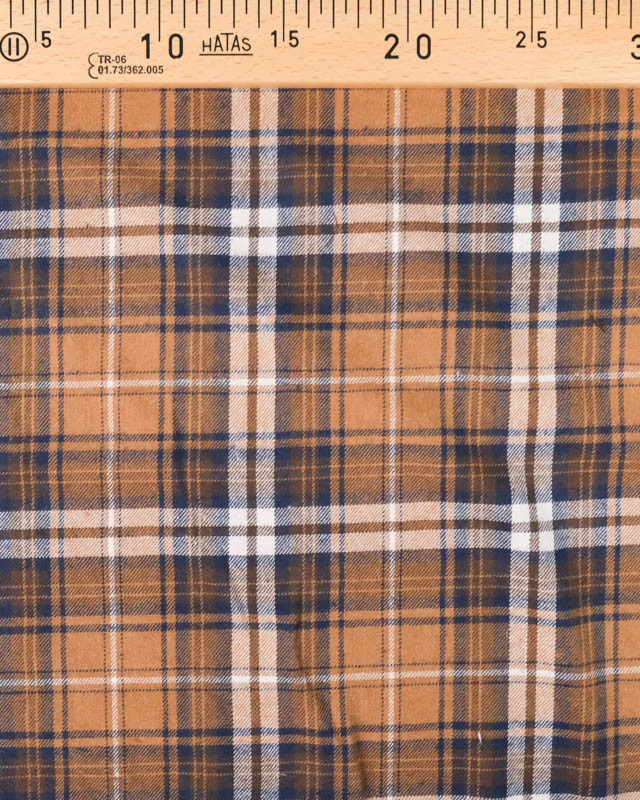 Tissu au mètre : Tissu Recyclé Tartan Caramel et Bleu - Mercerine