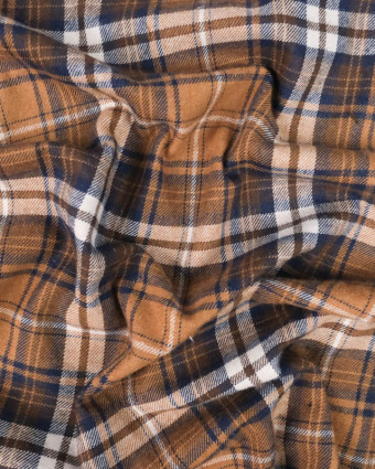 Tissu au mètre : Tissu Recyclé Tartan Caramel et Bleu - Mercerine