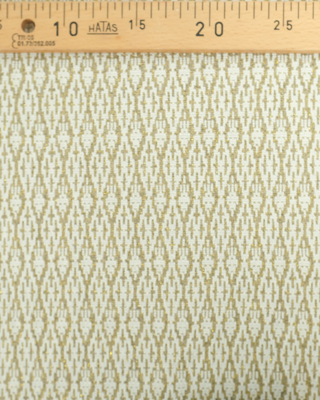 Tissu Maille Jacquard Blanc Motif Lurex Doré - Mercerine