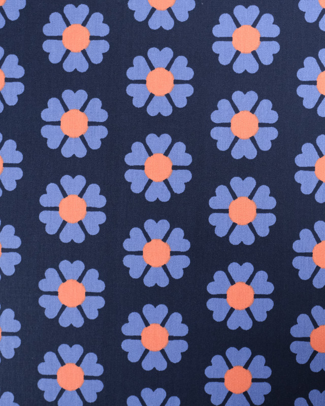 Coton Enduit Flower Vintage Bleu - Oeko-Tex - Mercerine