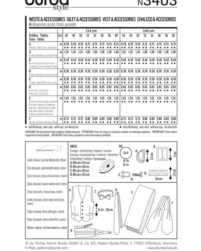 Patron de couture  Gilet & accessoires - Burda 3403 - Mercerine