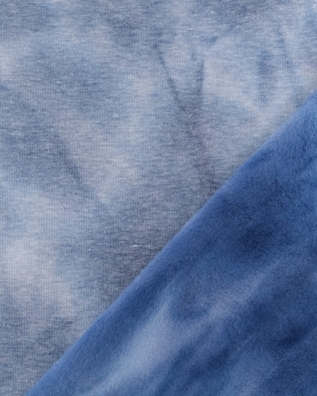 Tissu Sweat Tie And Dye Bleu Envers Doudou  - Mercerine