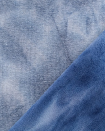 Tissu Sweat Tie And Dye Bleu Envers Doudou  - Mercerine
