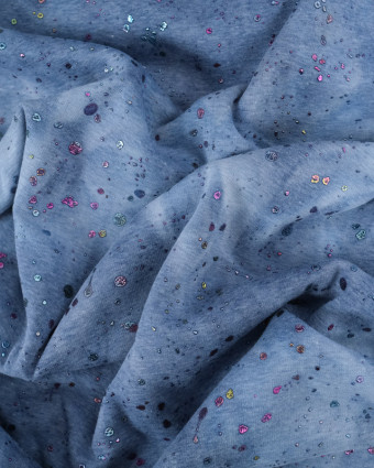 Tissu Sweat Tie And Dye Bleu Touche Graphique Multicolore Envers Doudou - Mercerine