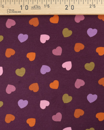 Tissu Sweat Violet Coeur Multicolore Design Poppy Oeko-Tex - Mercerine