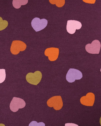 Tissu Sweat Violet Coeur Multicolore Design Poppy Oeko-Tex - Mercerine